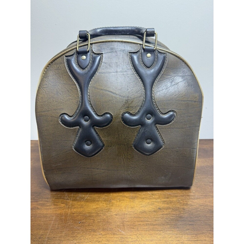 Vintage Brown Bowling Ball Bag Retro Western Single Ball & Shoe Carrier Bag - Picture 5 of 9
